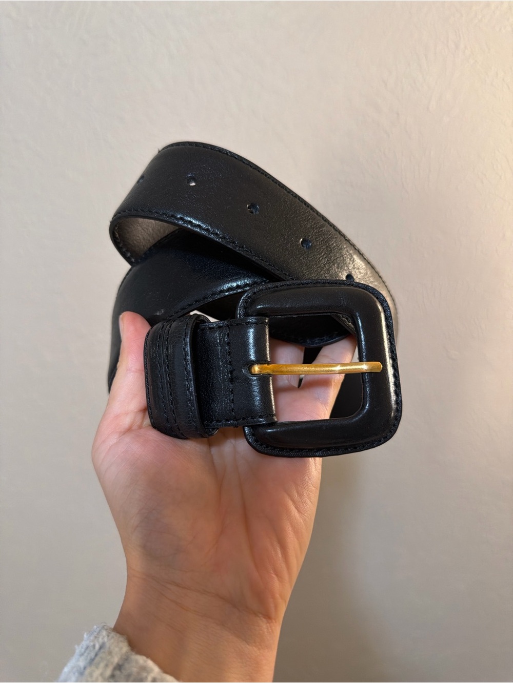 Zara Black Leather Belt with Gold-Tone Pin Buckle